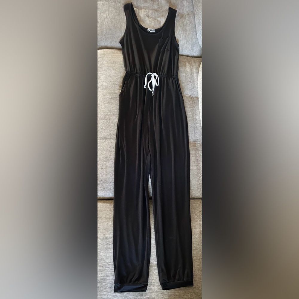 J for Justify Black Jumpsuit Romper Tank Top Joggers Front Side Pockets Medium M